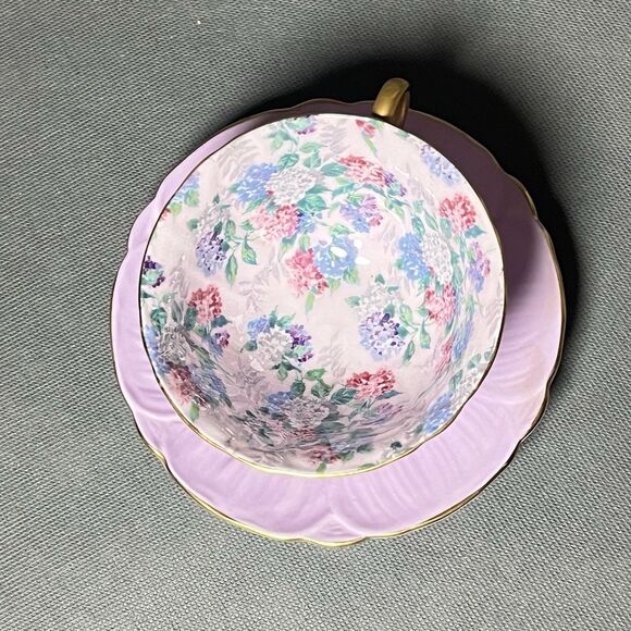 Vintage Shelley Oleander Summer Glory Teacup & Saucer Lilac w/24k Gold Trim - Picture 5 of 14